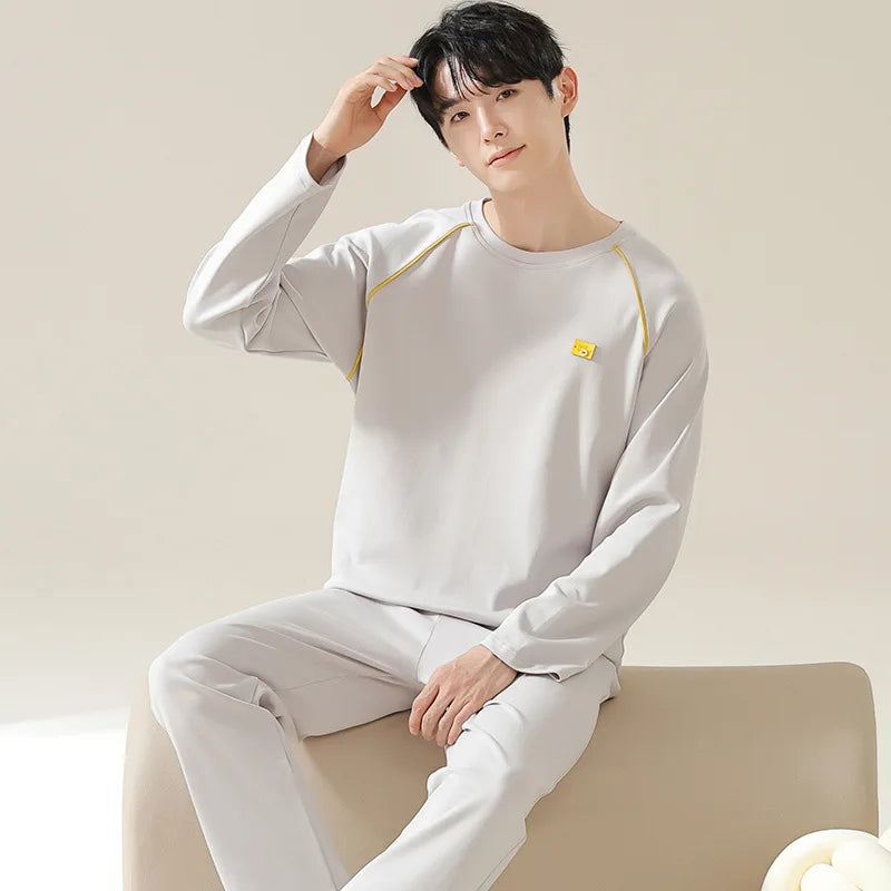Pajamas for Men Spring Autumn Long Sleeve Lapel Button-up Cardigan Trousers Two-pieces Loose Casual Home Clothes Men Pajama Sets