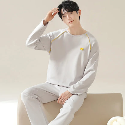Pajamas for Men Spring Autumn Long Sleeve Lapel Button-up Cardigan Trousers Two-pieces Loose Casual Home Clothes Men Pajama Sets