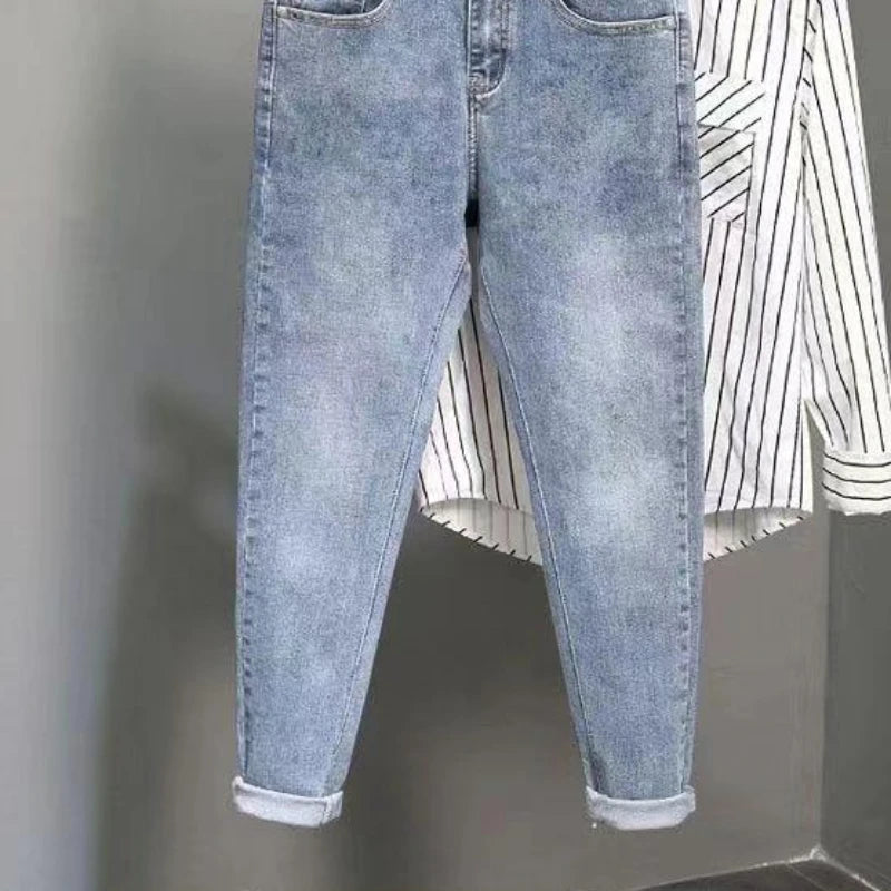 Men's Jeans Work Wear Stretch Elastic Retro Casual Male Cowboy Pants Tapered Black Stacked Trousers 2025 Korean Autumn Regular