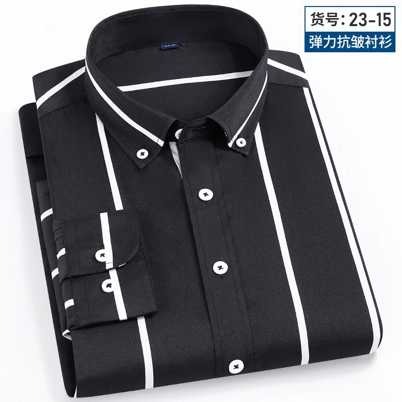 Men's Business Casual Long Sleeve shirt Classic striped social dress shirt Wear free, wrinkle-resistant and easy to care for