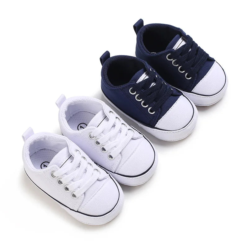 Somenie Newborn Baby Shoes for Spring Autumn Boys Girls Canvas Shoes for 0-1 Year Old Babies Soft-Soled Toddler Shoes with Laces