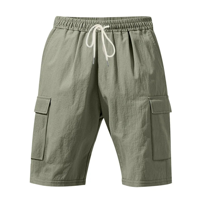 Cross-border European and American men beach skin-friendly breathable linen loose cargo multi-pocket squat jogging casual shorts