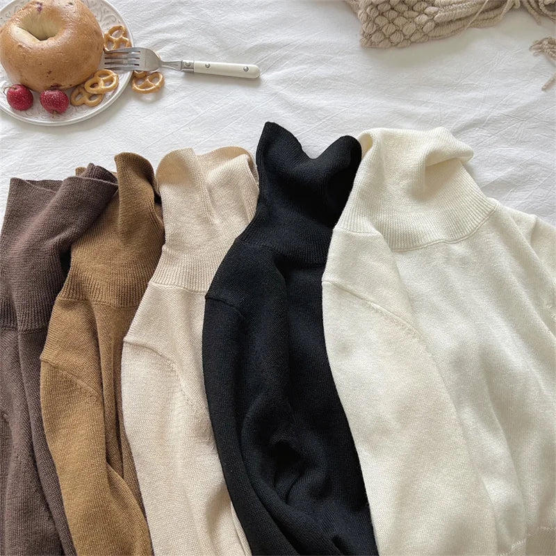 Boys Girls Sweaters Kids High Neck Warm Knitted Pullover Children Winter Turtleneck Teenager Fashion Solid Color Coats 1-12Y