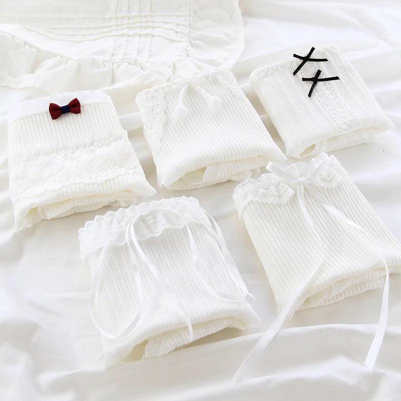 Girls Underwear New Cotton Lovely Knit Middle Waist Briefs Young Girl Panties Cute Lolita Lace Trimming Girl Plaid Loli Pantie