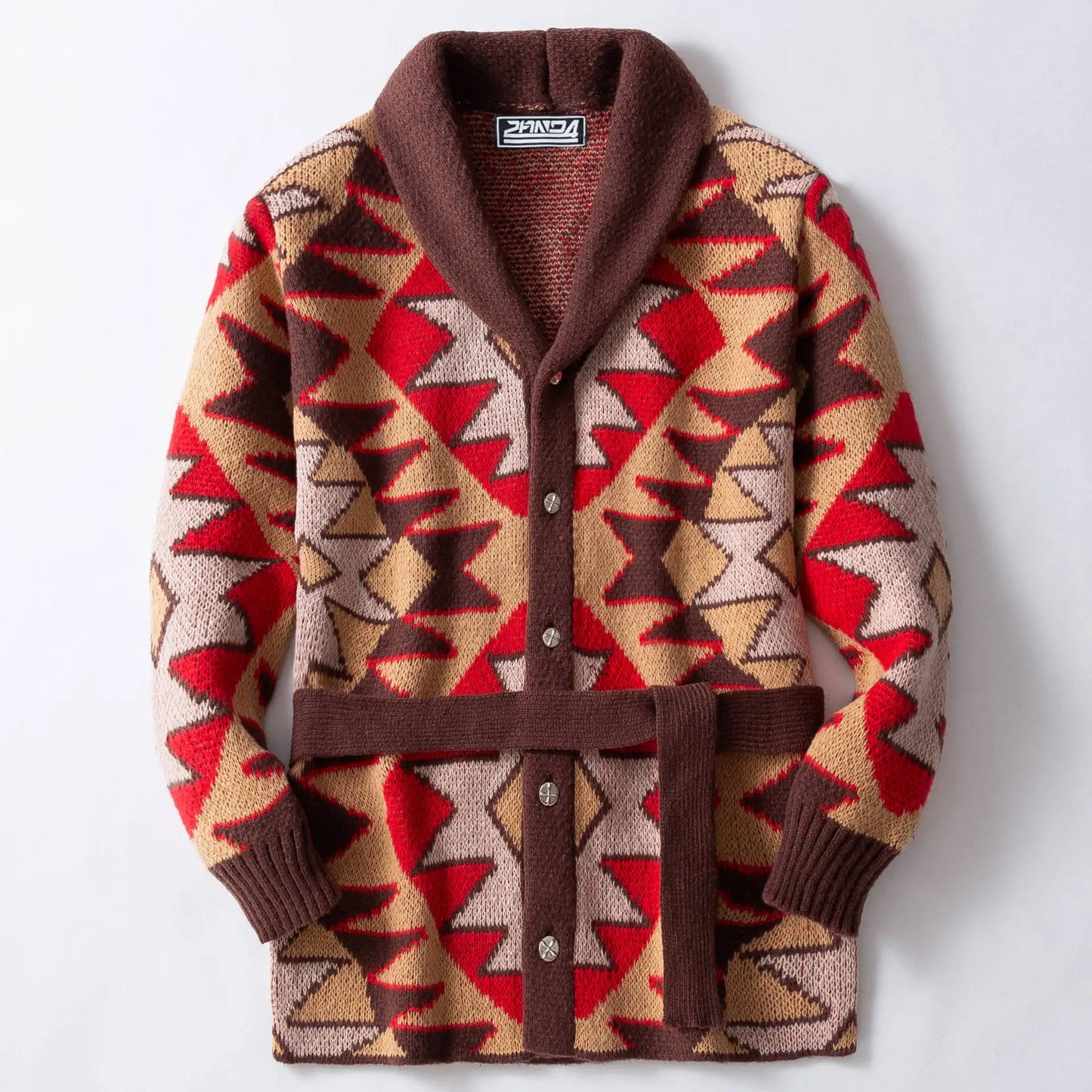 Men Sweaters Vintage Striped Thicken Knitted Buttons Lace-up Cardigan Sweaters Fashion Jacquard Mid-length Sweater Coats for Men
