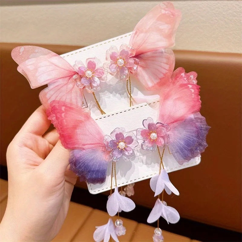 Baby Girl Hair Accessories Gradient Bow Hair Clip Flower Tassel Hairpin Girls Hair Accessoreis Butterfly Hair Clip