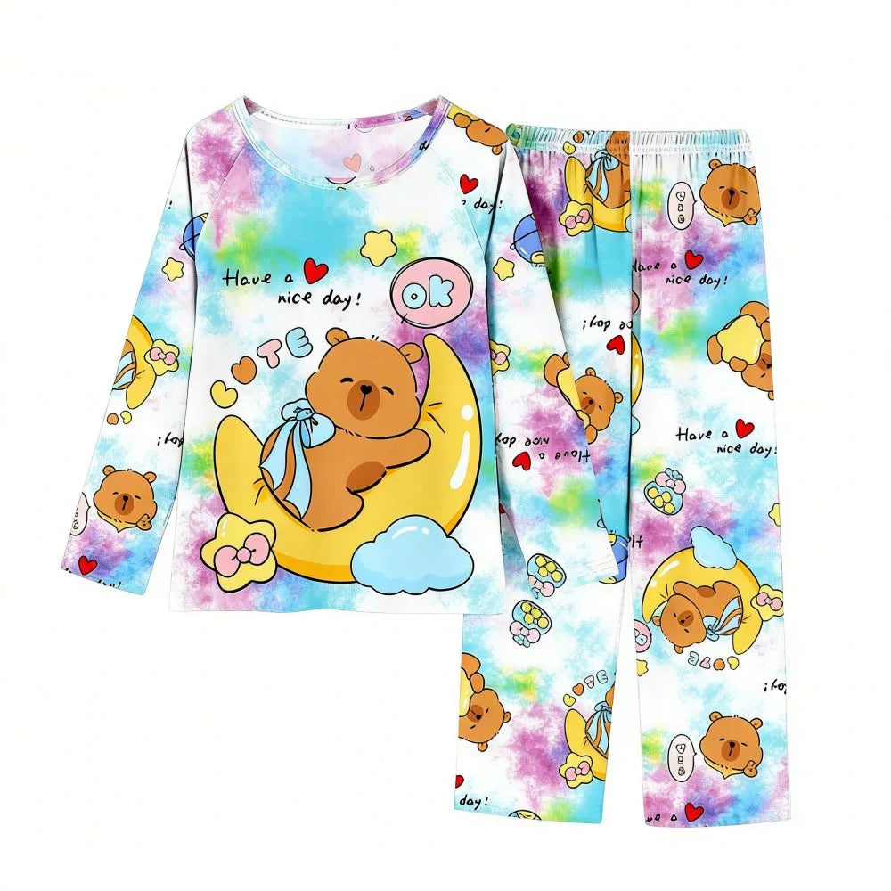 Boys Girls Pajamas Sets Kids Toddler 3 to 4 5 6 7 8 9 10 11 12 Years Capybara Pink Brown Long Sleeve Pyjamas Children's Clothing