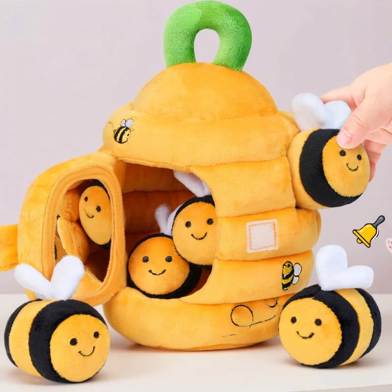 Baby Toys 6-12 Months Bee House with Stuffed Farm Animals for Toddlers 1-3 Baby Plush Beehive Wtih Rattles Squeaker Mirror