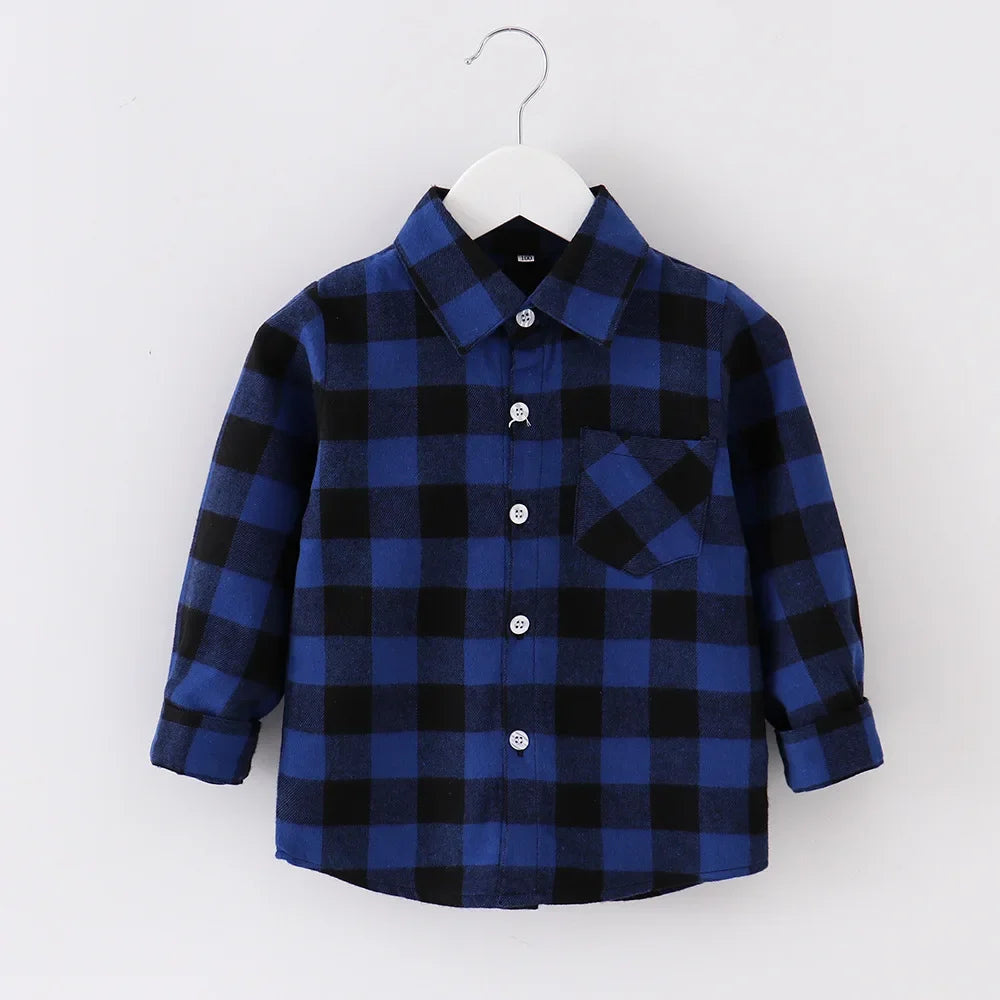 Shirts for Boys Spring Autumn Fashion Casual Plaid Blouse School Boys Clothes Long Sleeve Brushed Shirt Teen Children Clothes