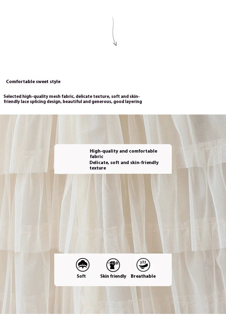 Tulle Tiered Dress for Girls 2026 New Summer Sleeveless Vest Princess Dress Daily Party Holiday Beige Teenage Children Clothes
