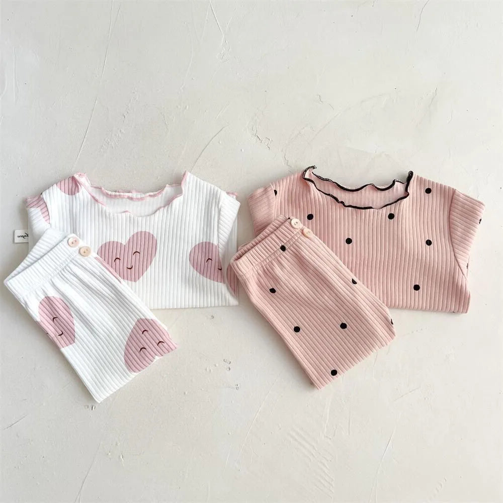 New Girls' Pajamas Homewear Children's Long-Sleeved Ice-Silk Pajamas Two-Piece Wood Earring Set Air-Conditioning Suit Suit