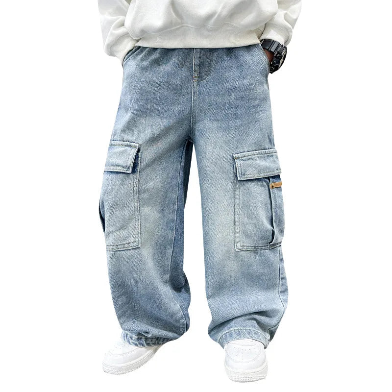 2026 Boys Jeans Elastic Casual Pants for School Outdoor Play and Daily Autumn Wear Comfortable Durable Trendy ripped jeans
