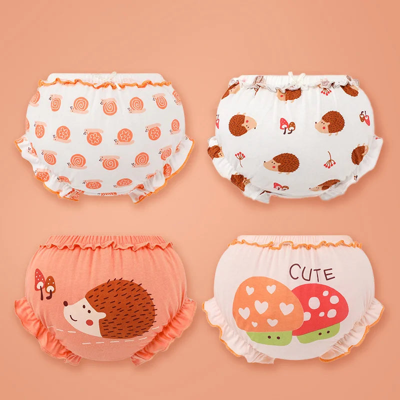 4pcs Pure Cotton Baby Panties Toddler Potty Training Underwear For Boys Girls Infant Newborn Wear Outside Fashion Bow Underpants