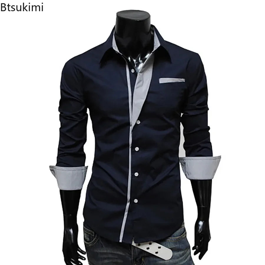 2026New Personalized Shirt for Men Fashion Patchwork Design Trend Men Comfy Slim Party Dress Shirts Men Casual Street Style Tops