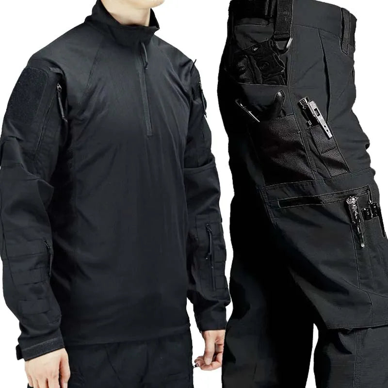 Outdoor Combat Tactical Suits Wear Resistant T-Shirt + Cargo Pants Men Clothes Shirts Airsoft Paintball Hunting Clothes