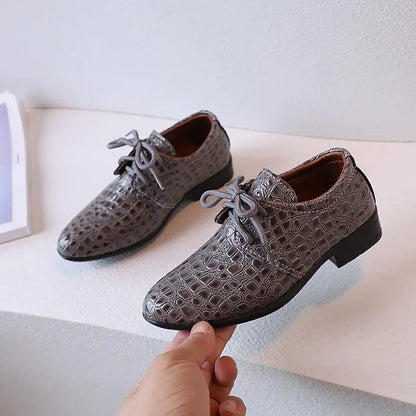 Boys Leather Shoes Pointed Toe Children Performance Shoes Low Heels British Style School Kids Shoes Gold Lace Up Casual Loafers