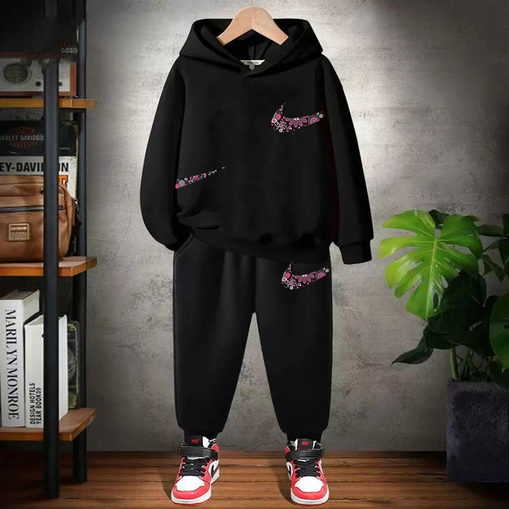 Children's Hoodie Coat +Pants black Children Boys Girls Hoodie Tops Leisure Sweatshirr Toddler 3-12 Year new fashion Clothing