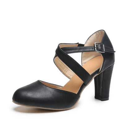 Women High Heels Shoes 2023 Autumn New Round Toe Chunky Heel Casual Platform Women's Shoes Female Belt Buckle