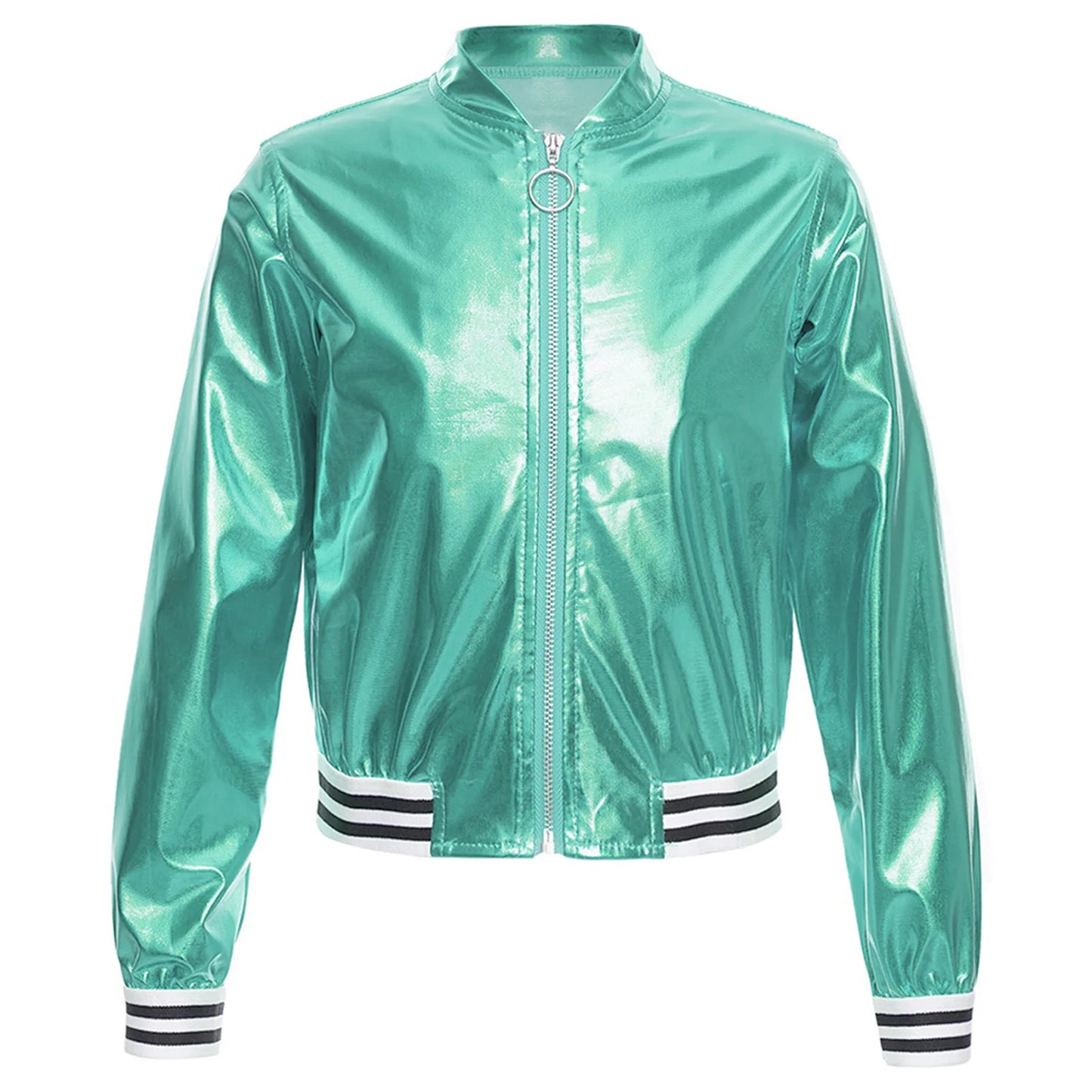 Kids Girls Long Sleeve Casual Sports Bomber Jackets Jazz Hip-hop Street Dance Costume Boys Shiny Metallic Baseball Outwear Coats