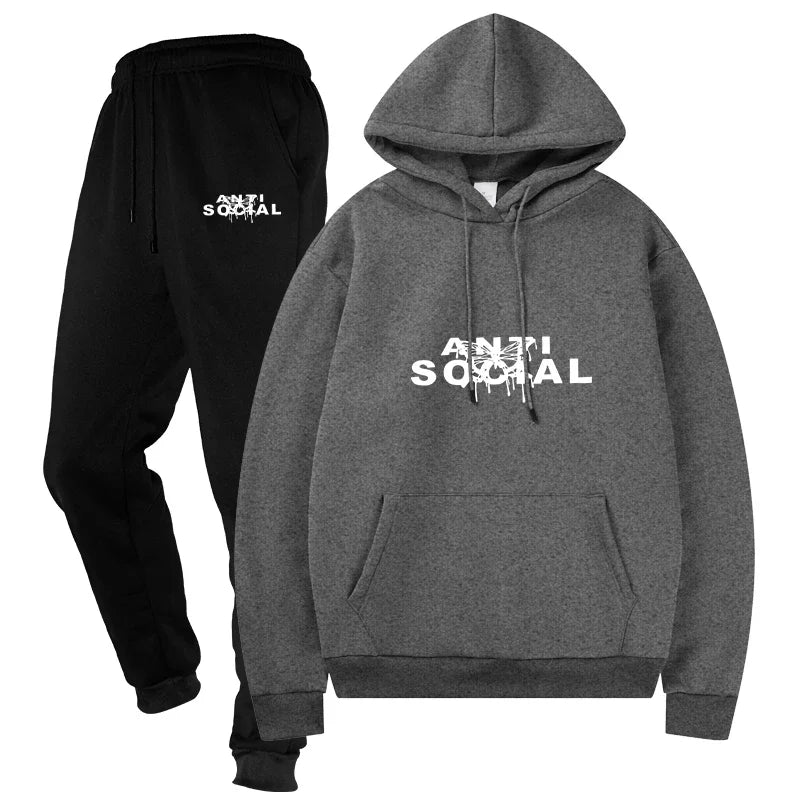 Men's Casual Sporting Suits Two - Piece Male Streetwear Sportswear Tracksuit Set Top and Pants Sweat Suit