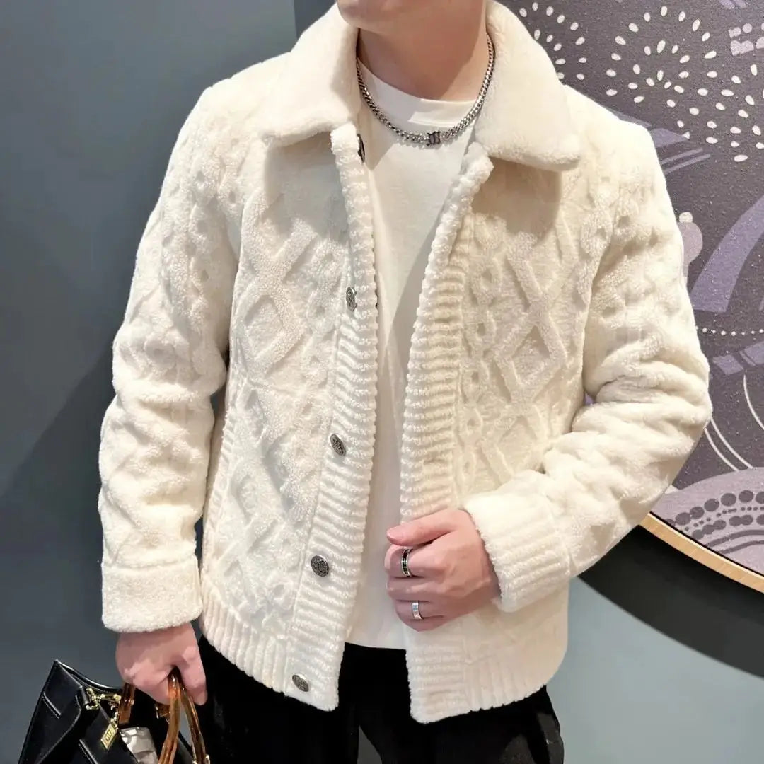 Men Coats Solid Jackets Pocket Turn Down Collar Long Sleeves Single Breasted Thick Loose Fit Casual Office 2025 Autumn Winter