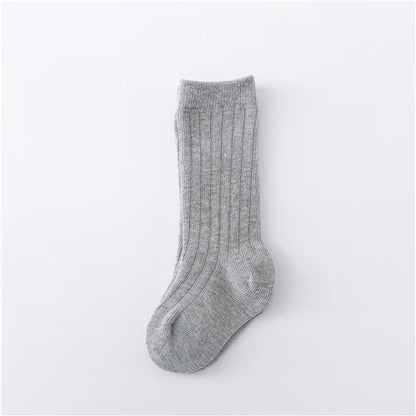 0-5Years Kids Boys Girls Socks Cotton Solid Striped Soft Baby Knee Long Children's Socks School Sport Baby Boy Sock 12 Color