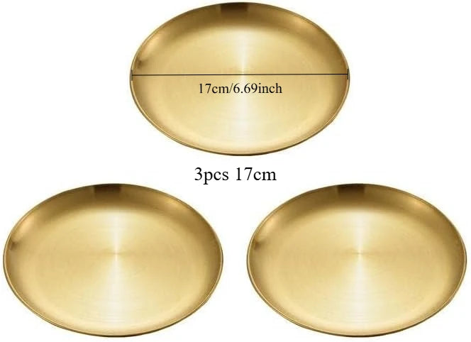 High Quality Gold Silver Tray Stainless Steel Dining Disc Round Bone Spitting Dishes Fruit Meat Dessert Plate Kitchen Tableware