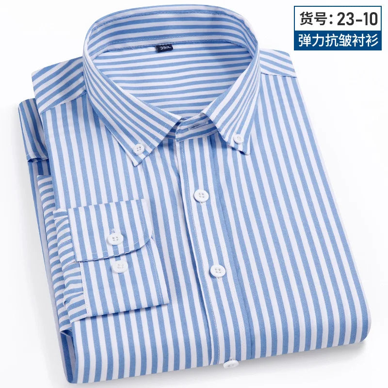 Men's Business Casual Long Sleeve shirt Classic striped social dress shirt Wear free, wrinkle-resistant and easy to care for