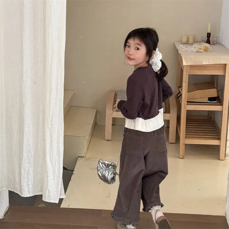 Girls K-Style Corduroy Cropped Pants 2025 Autumn New Arrival Casual Comfortable Fashion Kids Clothing Kids Girl  Trousers
