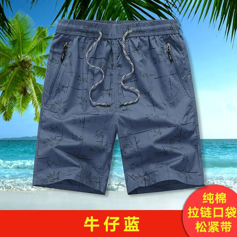 Summer Men Home Casual Wear Loose Cotton Thin Beach Five-point Pants