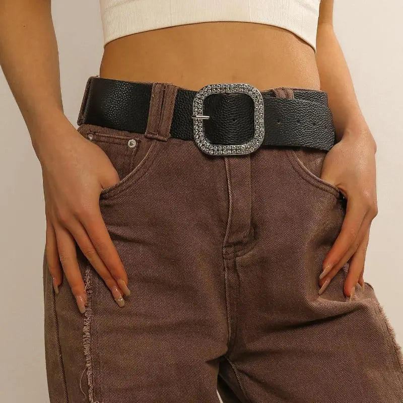 Bling Sequin Belts For Women Girl Fashion PU Leather Belts Western Cowboy Y2K Retro Jeans Skirt Decor Waistband