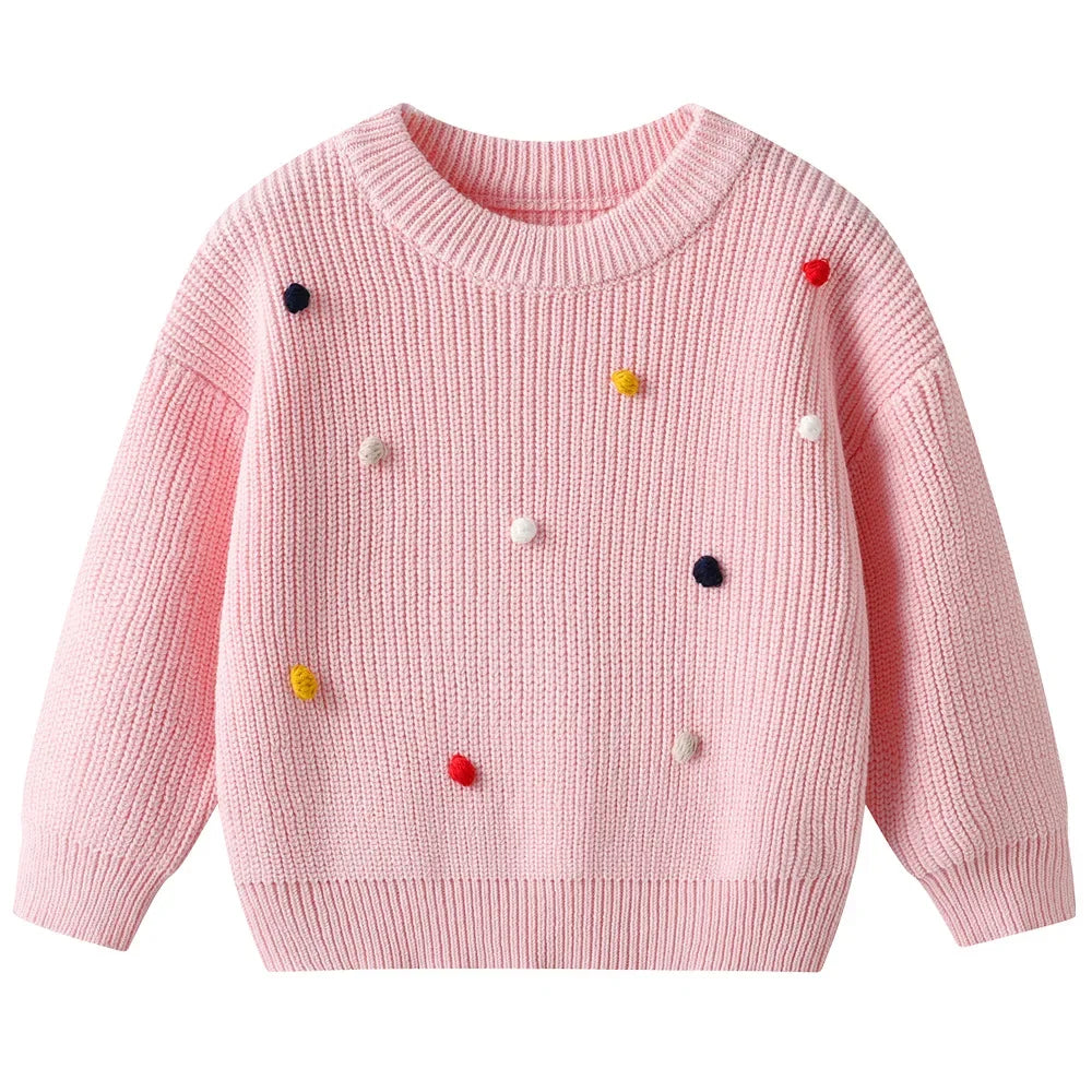 Teen Girl Clothes 2025 Winter Kids Knit Sweater Bobble Casual Children Top Outfits Costumes Baby Girls Basic Pullover Handmade