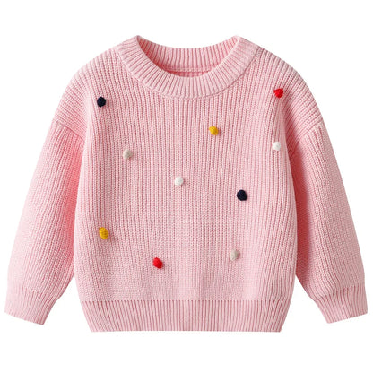 Teen Girl Clothes 2025 Winter Kids Knit Sweater Bobble Casual Children Top Outfits Costumes Baby Girls Basic Pullover Handmade