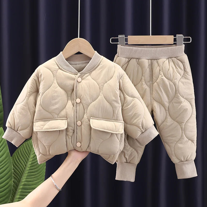 Baby Boys Clothes Full Sleeve Solid Parkas Pants 2pcs/set Toddler Costume Infant Jacket Kids Sportswear Girl Solid Casual Warm