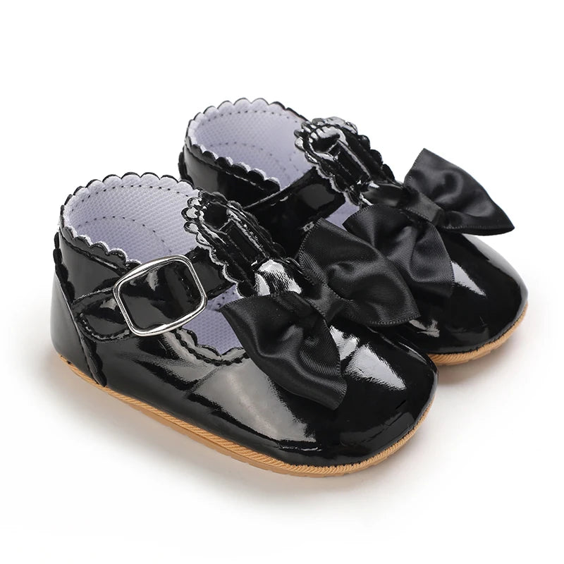 Baby Girls Shoes Classic Bowknot Rubber Sole Anti-slip PU Girls Dress Shoes First Walker Toddler Crib Baby Shoes