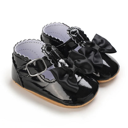 Baby Girls Shoes Classic Bowknot Rubber Sole Anti-slip PU Girls Dress Shoes First Walker Toddler Crib Baby Shoes