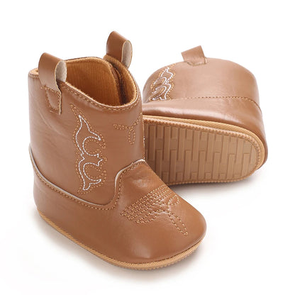 Boys and Girls Baby Boots Soft Bottom Non-slip Baby Foreign-style Western Cowboy Leather Boots Baby Shoes