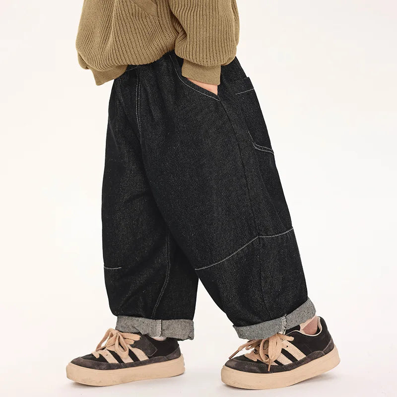 2025 Boys' Jeans Spring and Autumn New Korean Edition Casual Fashion Simple Style Carrot Loose