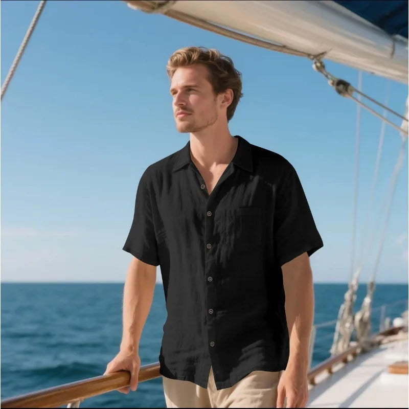 Men's Holiday Suits Summer Short Sleeve Shirts Pant Breathable Linen Beach Casual American Style Shirt Sets Leisure Trip Clothes
