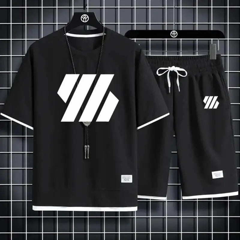 Mens Sports Suit Fashion Short Sleeve Tracksuit Men Suits Summer Men's Two Piece Set Linen Fabric Casual T-Shirt and Shorts Set