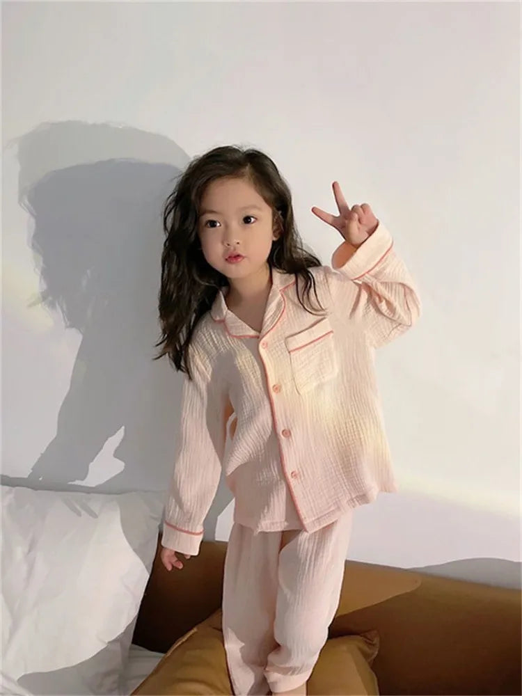 Kids Girls' Lightweight Style Pajamas Solid Color Long Sleeve Pant Set Air Conditioning Wear Indoor Outdoor Toddler Sleepwear
