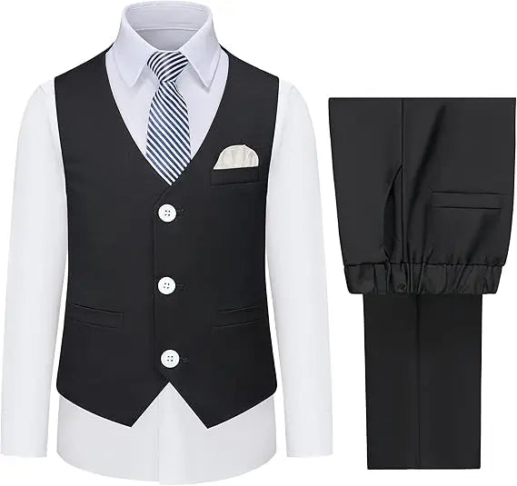Boys Vest and Pants Set with Tie Formal Dress Suit Teen Boy Wedding Communion Outfit Kids Piano Host Performance Costume
