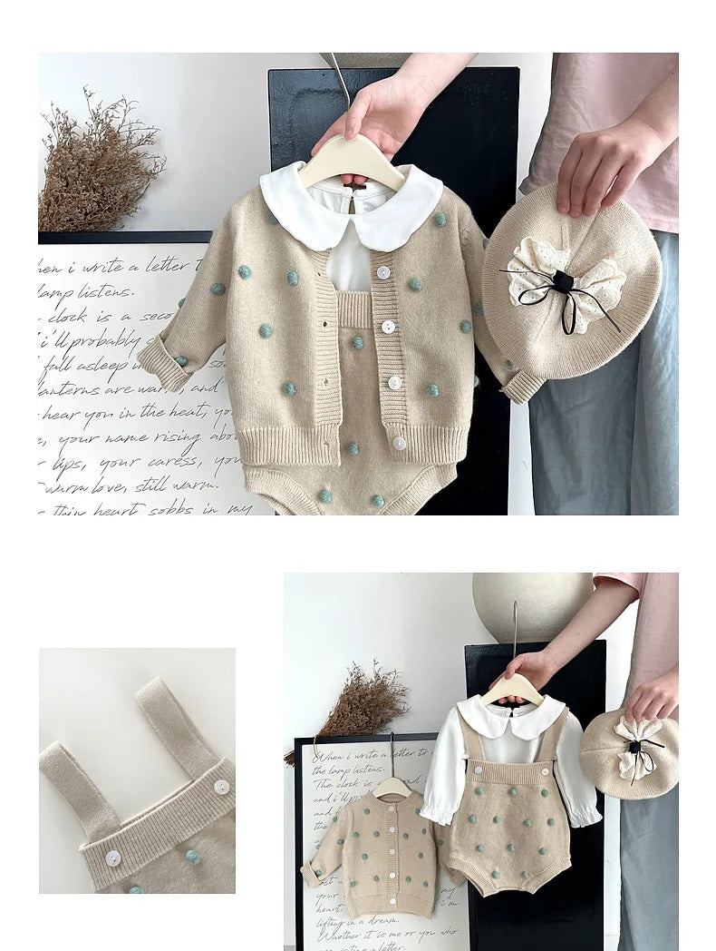 Newborn Baby Girl Clothing Set Spring Autumn Yarn Ball Cardigan Tops+romper Toddler Baby Girl Knitting Clothes Bebe Outfit Set
