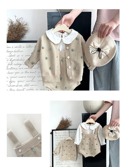Newborn Baby Girl Clothing Set Spring Autumn Yarn Ball Cardigan Tops+romper Toddler Baby Girl Knitting Clothes Bebe Outfit Set