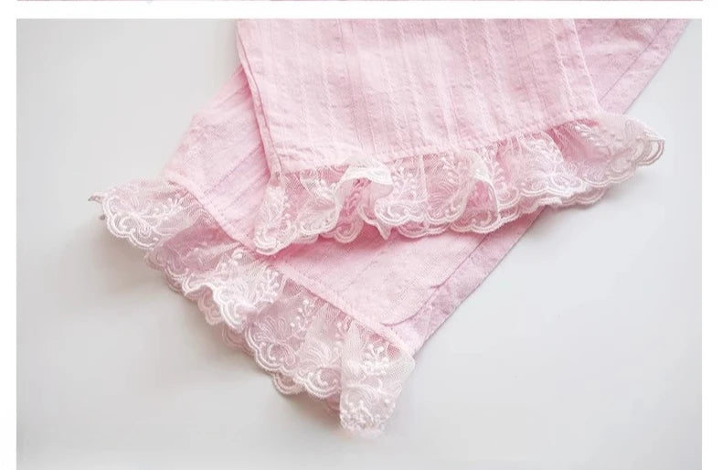 Girls Cotton Pajama Set Long Sleeve Kids Sleepwear Loungewear Comfy Home Clothes Basic Solid Color 2 Piece Outfit Summer Wear
