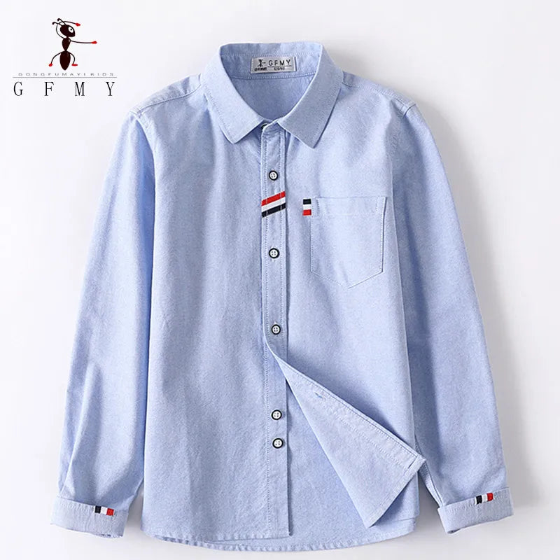 Children Shirts Cotton 100% Solid Color Full-sleeved Kids Boy's Shirts Clothing For 4-12 Years Wear in school