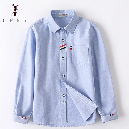 Children Shirts Cotton 100% Solid Color Full-sleeved Kids Boy's Shirts Clothing For 4-12 Years Wear in school