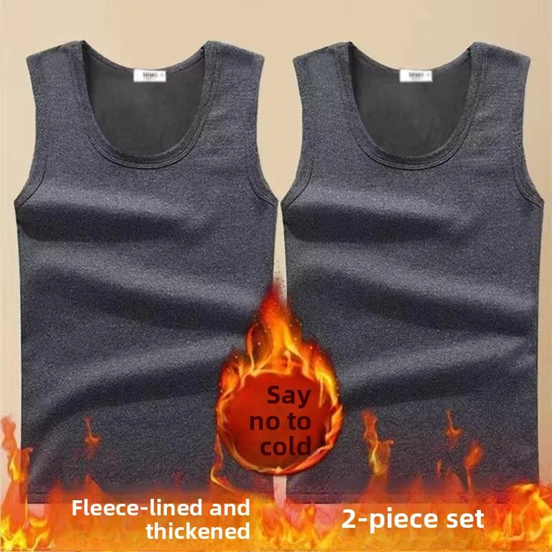 Thickened Fleece Warmth Men's Vest Sleeveless Underwear Base Shirt Youth round Neck  Color Winter Affordable Innerwear