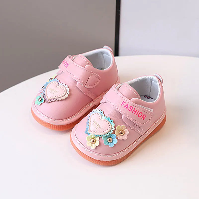 Baby Girls Flat Shoes Cute Flowers Kids Walking Shoes Round Toes 2025 Spring Autumn Girls Princess Casual Shoes Soft Non-slip