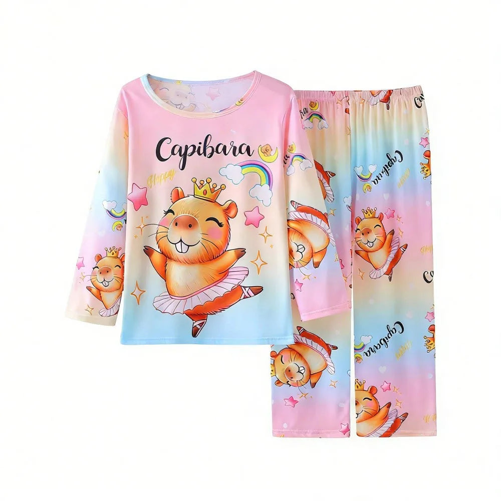 Boys Girls Pajamas Sets Kids Toddler 3 to 4 5 6 7 8 9 10 11 12 Years Capybara Pink Brown Long Sleeve Pyjamas Children's Clothing
